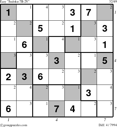 The grouppuzzles.com Easy Sudoku-7B-2V puzzle for  with all 4 steps marked