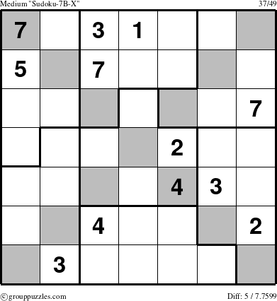 The grouppuzzles.com Medium Sudoku-7B-X puzzle for 