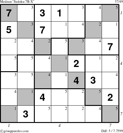 The grouppuzzles.com Medium Sudoku-7B-X puzzle for  with all 5 steps marked