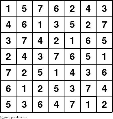 The grouppuzzles.com Answer grid for the Sudoku-7B puzzle for 