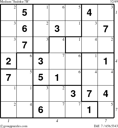 The grouppuzzles.com Medium Sudoku-7B puzzle for , suitable for printing, with all 7 steps marked