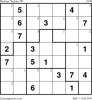 The grouppuzzles.com Medium Sudoku-7B puzzle for  with the first 3 steps marked