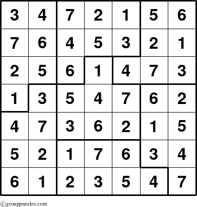 The grouppuzzles.com Answer grid for the Sudoku-7B puzzle for 