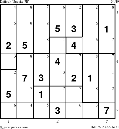 The grouppuzzles.com Difficult Sudoku-7B puzzle for , suitable for printing, with all 9 steps marked