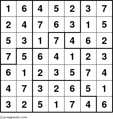 The grouppuzzles.com Answer grid for the Sudoku-7B puzzle for 