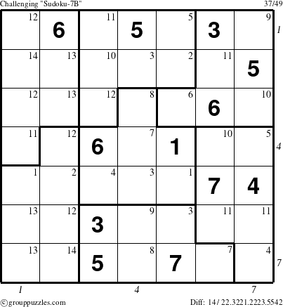 The grouppuzzles.com Challenging Sudoku-7B puzzle for  with all 14 steps marked