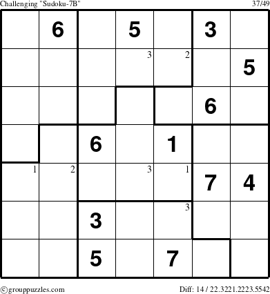 The grouppuzzles.com Challenging Sudoku-7B puzzle for  with the first 3 steps marked