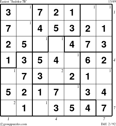 The grouppuzzles.com Easiest Sudoku-7B puzzle for , suitable for printing, with all 2 steps marked