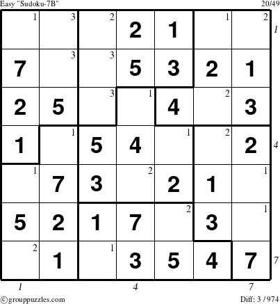 The grouppuzzles.com Easy Sudoku-7B puzzle for , suitable for printing, with all 3 steps marked