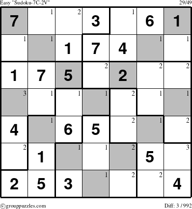 The grouppuzzles.com Easy Sudoku-7C-2V puzzle for  with the first 3 steps marked