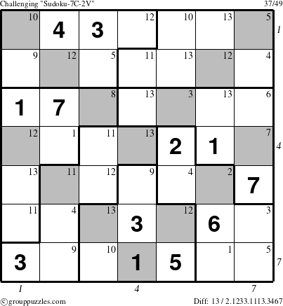 The grouppuzzles.com Challenging Sudoku-7C-2V puzzle for  with all 13 steps marked