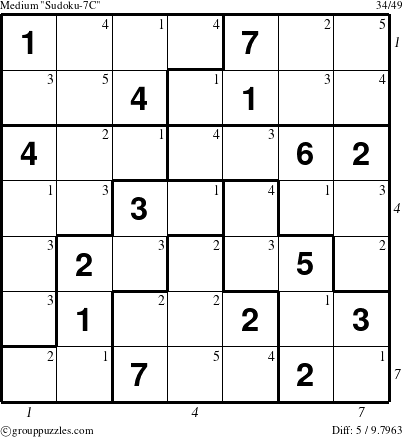 The grouppuzzles.com Medium Sudoku-7C puzzle for , suitable for printing, with all 5 steps marked