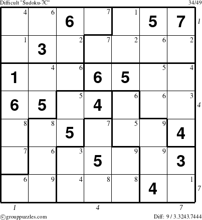 The grouppuzzles.com Difficult Sudoku-7C puzzle for , suitable for printing, with all 9 steps marked