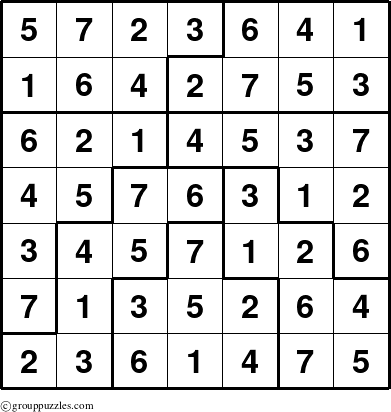 The grouppuzzles.com Answer grid for the Sudoku-7C puzzle for 