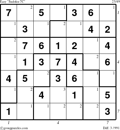 The grouppuzzles.com Easy Sudoku-7C puzzle for , suitable for printing, with all 3 steps marked