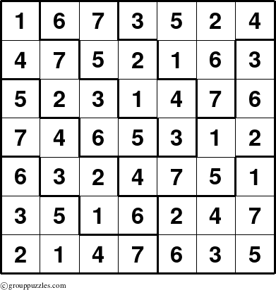 The grouppuzzles.com Answer grid for the Sudoku-7D puzzle for 