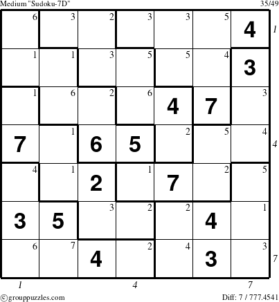 The grouppuzzles.com Medium Sudoku-7D puzzle for , suitable for printing, with all 7 steps marked