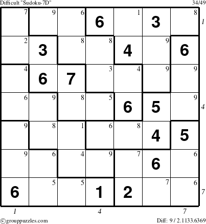 The grouppuzzles.com Difficult Sudoku-7D puzzle for  with all 9 steps marked