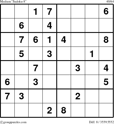 The grouppuzzles.com Medium Sudoku-8 puzzle for 