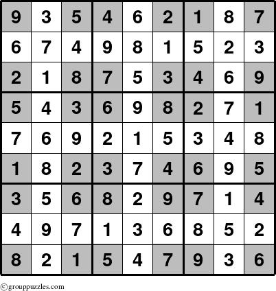 The grouppuzzles.com Answer grid for the Sudoku-Cornered puzzle for 