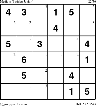 The grouppuzzles.com Medium Sudoku-Junior puzzle for  with the first 3 steps marked