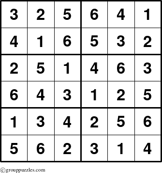 The grouppuzzles.com Answer grid for the Sudoku-Junior puzzle for 