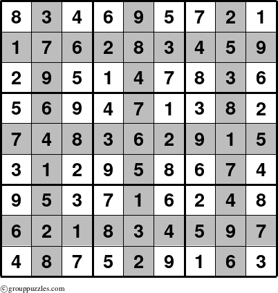 The grouppuzzles.com Answer grid for the Sudoku-Plus puzzle for 