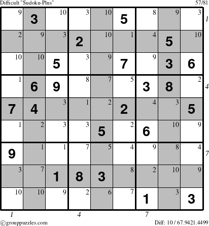 The grouppuzzles.com Difficult Sudoku-Plus puzzle for , suitable for printing, with all 10 steps marked