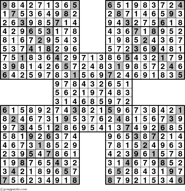 The grouppuzzles.com Answer grid for the Sudoku-Xtreme puzzle for 