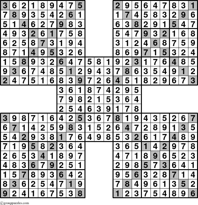 The grouppuzzles.com Answer grid for the Sudoku-Xtreme puzzle for 