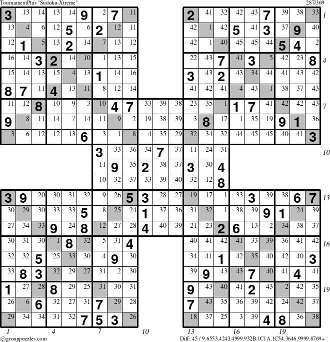 The grouppuzzles.com TournamentPlus Sudoku-Xtreme puzzle for  with all 45 steps marked