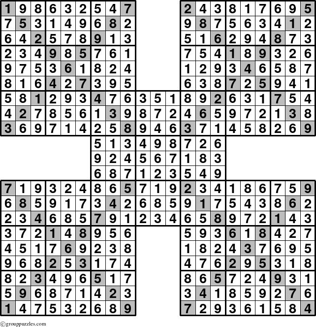 The grouppuzzles.com Answer grid for the Sudoku-Xtreme puzzle for 