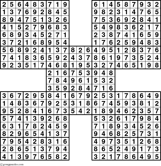 The grouppuzzles.com Answer grid for the Sudoku-by5 puzzle for 