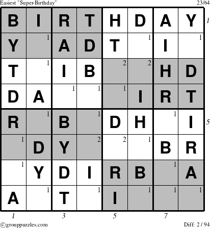 The grouppuzzles.com Easiest Super-Birthday puzzle for , suitable for printing, with all 2 steps marked