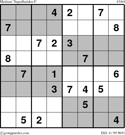 The grouppuzzles.com Medium SuperSudoku-8 puzzle for 