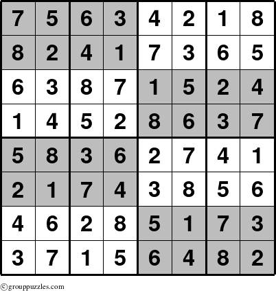 The grouppuzzles.com Answer grid for the SuperSudoku-8 puzzle for 