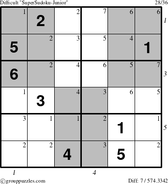 The grouppuzzles.com Difficult SuperSudoku-Junior puzzle for , suitable for printing, with all 7 steps marked