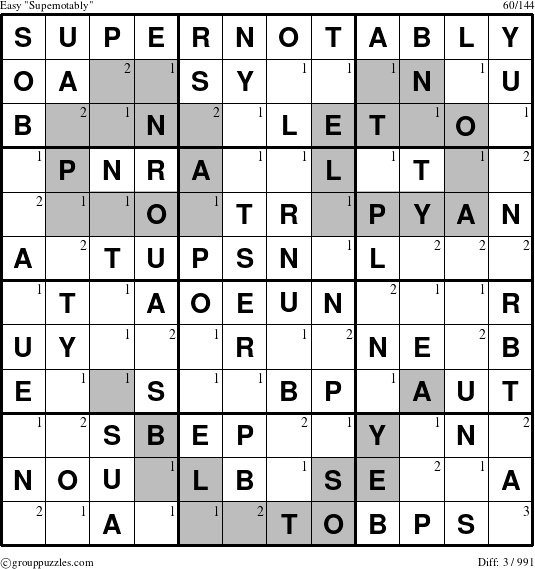 The grouppuzzles.com Easy Supernotably puzzle for  with the first 3 steps marked