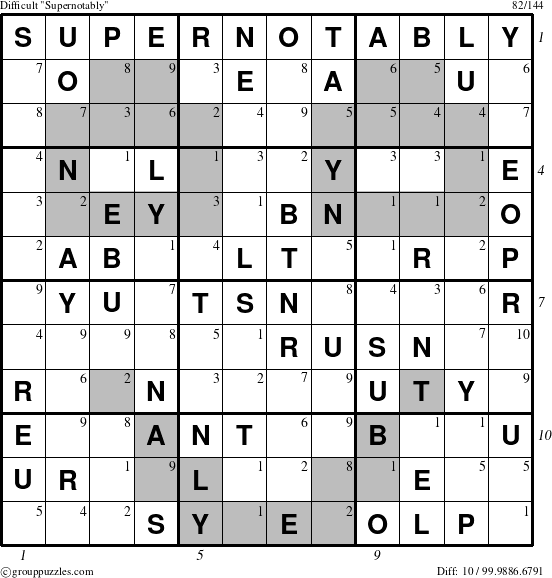 The grouppuzzles.com Difficult Supernotably puzzle for  with all 10 steps marked