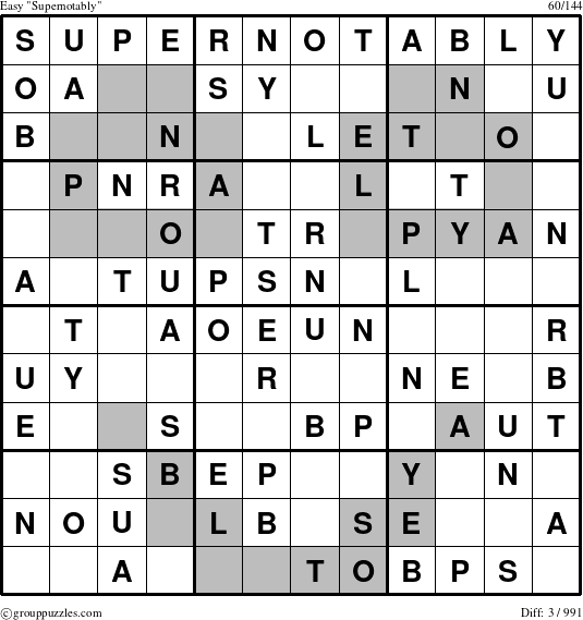 The grouppuzzles.com Easy Supernotably puzzle for 