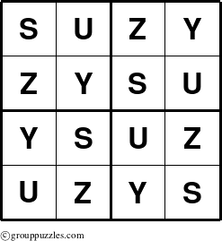 The grouppuzzles.com Answer grid for the Suzy puzzle for 