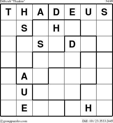 The grouppuzzles.com Difficult Thadeus puzzle for 