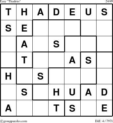 The grouppuzzles.com Easy Thadeus puzzle for 