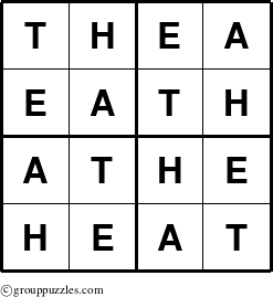 The grouppuzzles.com Answer grid for the Thea puzzle for 