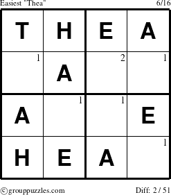 The grouppuzzles.com Easiest Thea puzzle for  with the first 2 steps marked