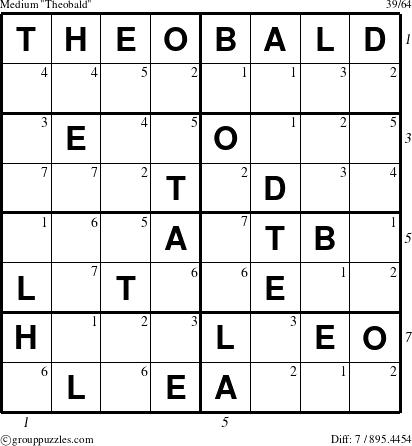 The grouppuzzles.com Medium Theobald puzzle for , suitable for printing, with all 7 steps marked