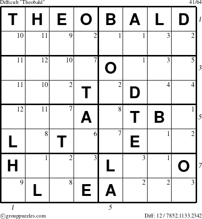 The grouppuzzles.com Difficult Theobald puzzle for  with all 12 steps marked