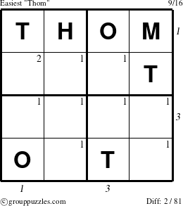 The grouppuzzles.com Easiest Thom puzzle for  with all 2 steps marked