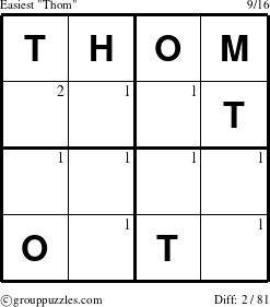 The grouppuzzles.com Easiest Thom puzzle for  with the first 2 steps marked