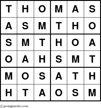 The grouppuzzles.com Answer grid for the Thomas puzzle for 